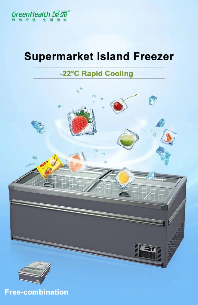 Supermarket Auto Defrost Top Open Glass Door Combine Display Showcase Chest Deep Island Freezer