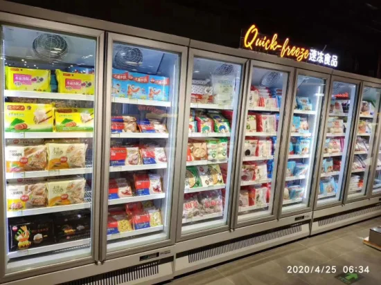 Supermarché et dépanneur Bas du compresseur Congélateur à affichage réfrigéré à porte en verre verticale