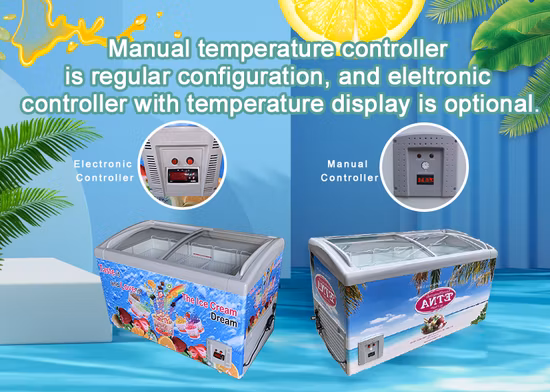 Écran de porte en verre incurvé Crème glacée Congélateur coffre profond SD/Sc-358y